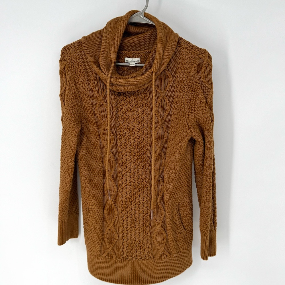 L.L. Bean signature 100% cotton cable knit Brown sweater w/pockets medium - Picture 2 of 9